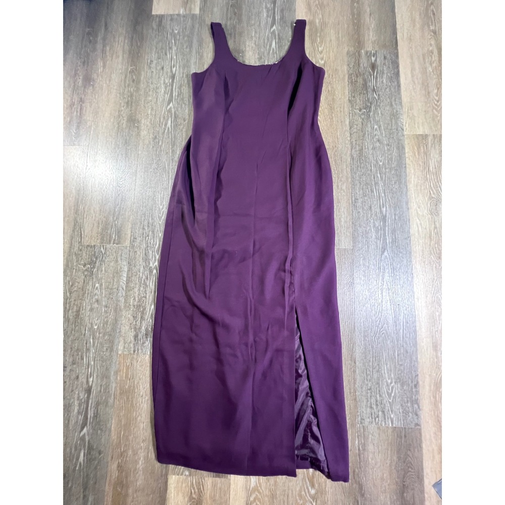 J.R. Nites Maxi Dress Women 14 Purple Sleeveless Side Slit Beaded Scoop Neck